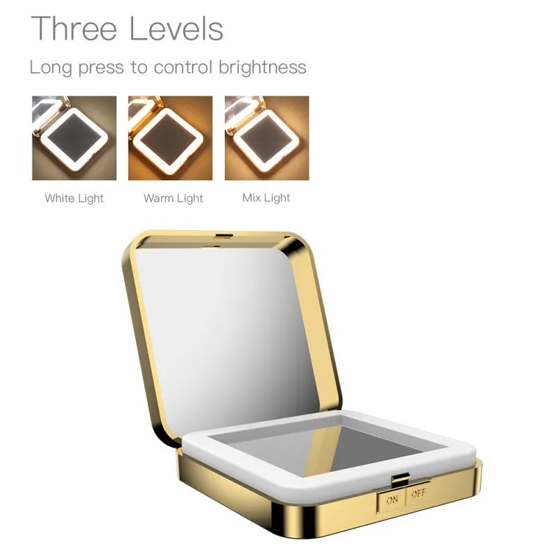 Makeup mirror with magnification and adjustable lighting in black or white colour