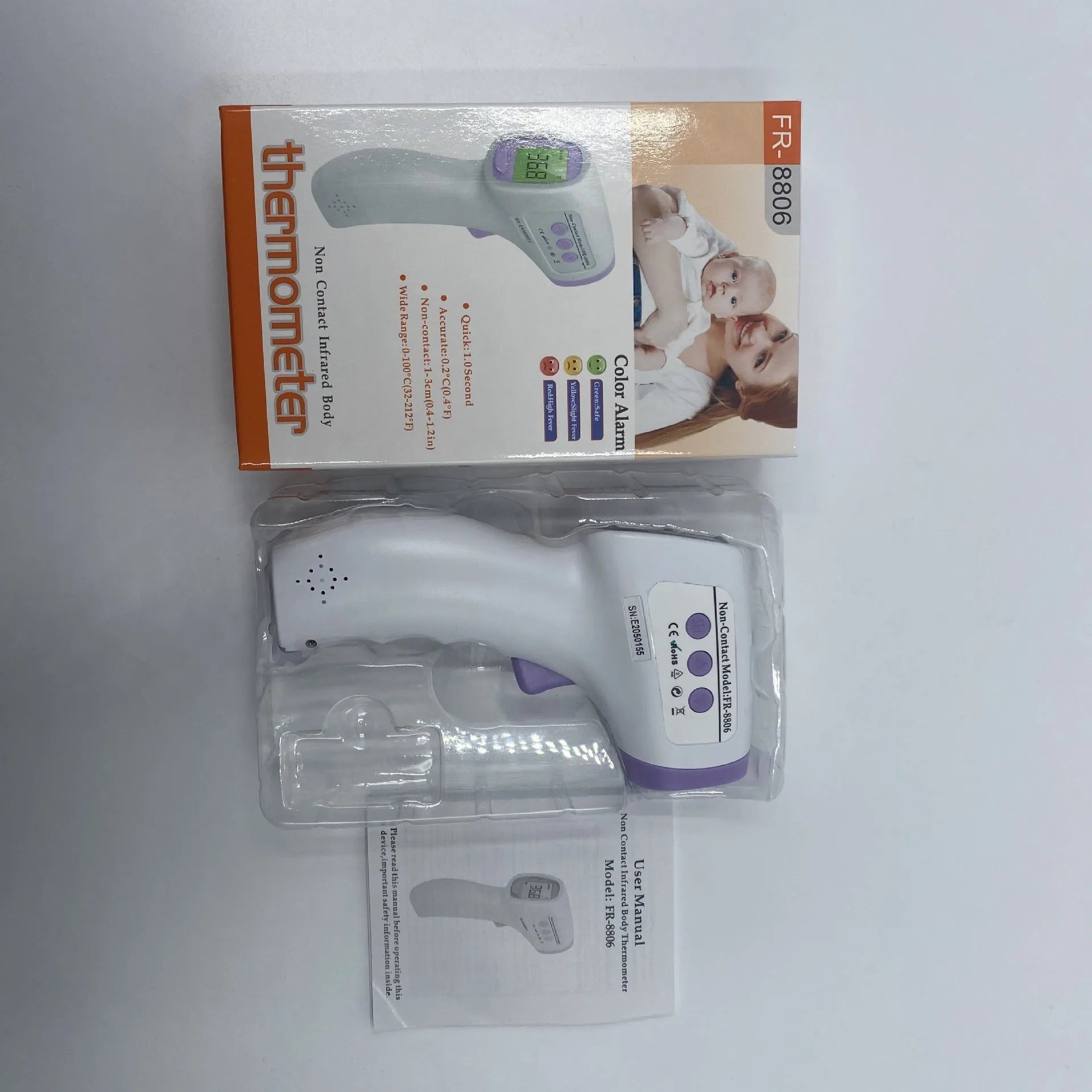 White digital thermometer with electronic display for non-contact temperature measurement