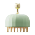 Green pet bath massage brush with soft silicone bristles and drainage holes for dogs and cats