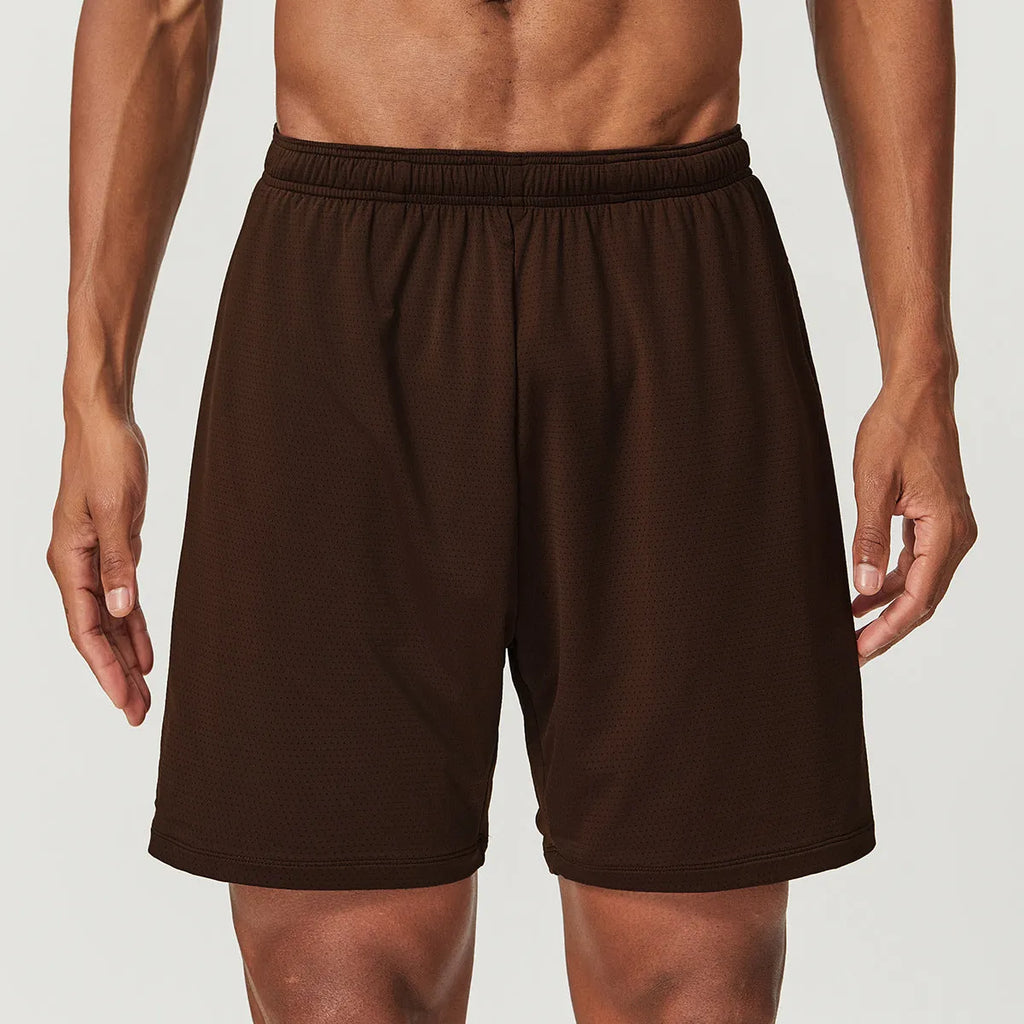 Men's quick-dry double-layer running shorts in various colours on a neutral background.