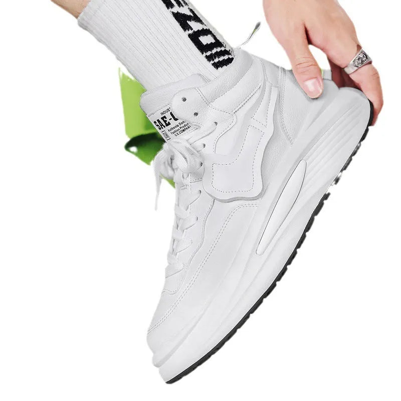 Men's black and white platform high-top board shoes with round toe design