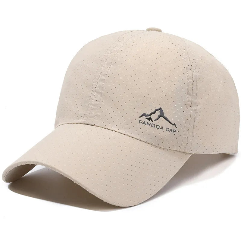 Adjustable baseball cap in polyester fabric on a solid colour background, showing dome crown and strap.