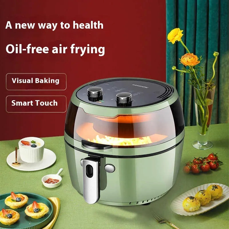 Mechanical button air fryer oven with visible cooking window and 8-litre capacity