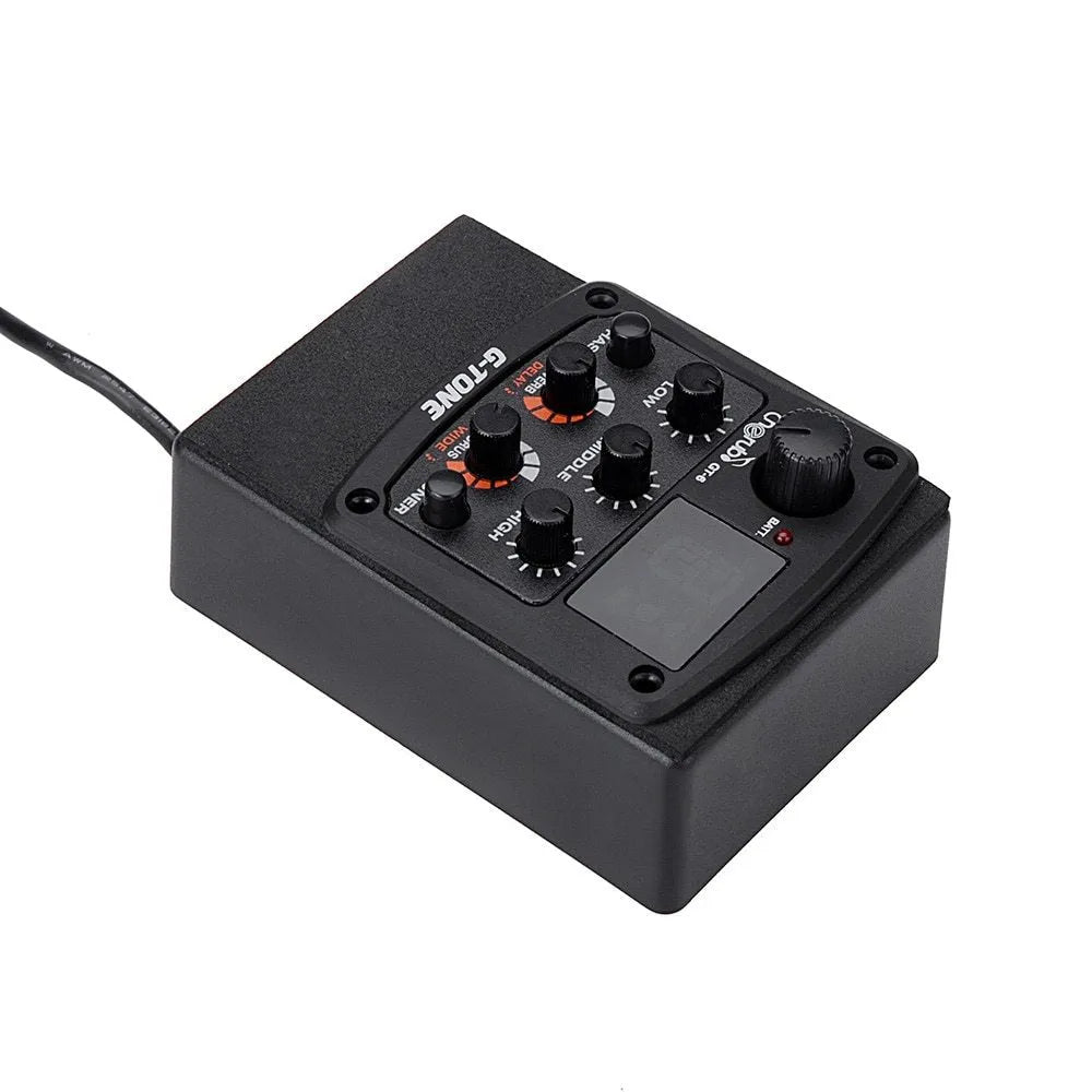 Cherub GT-6 black acoustic guitar hole-mount pickup with EQ knobs and effects controls.