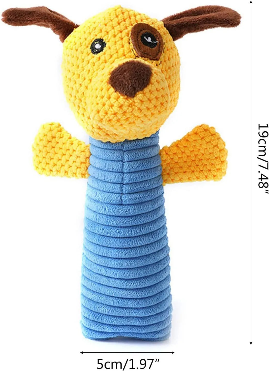 Squeaky stuffed dog chew toy in animal design for dental cleaning and teething relief