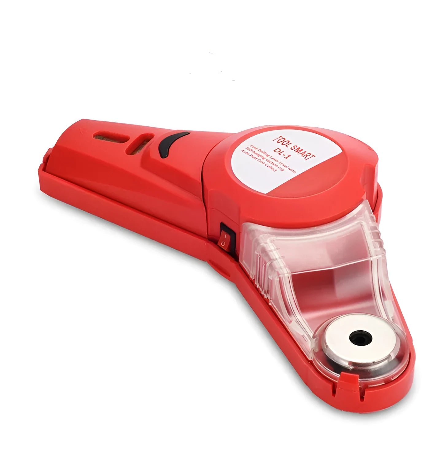 Red portable infrared laser level tool with punching positioning function for woodworking.