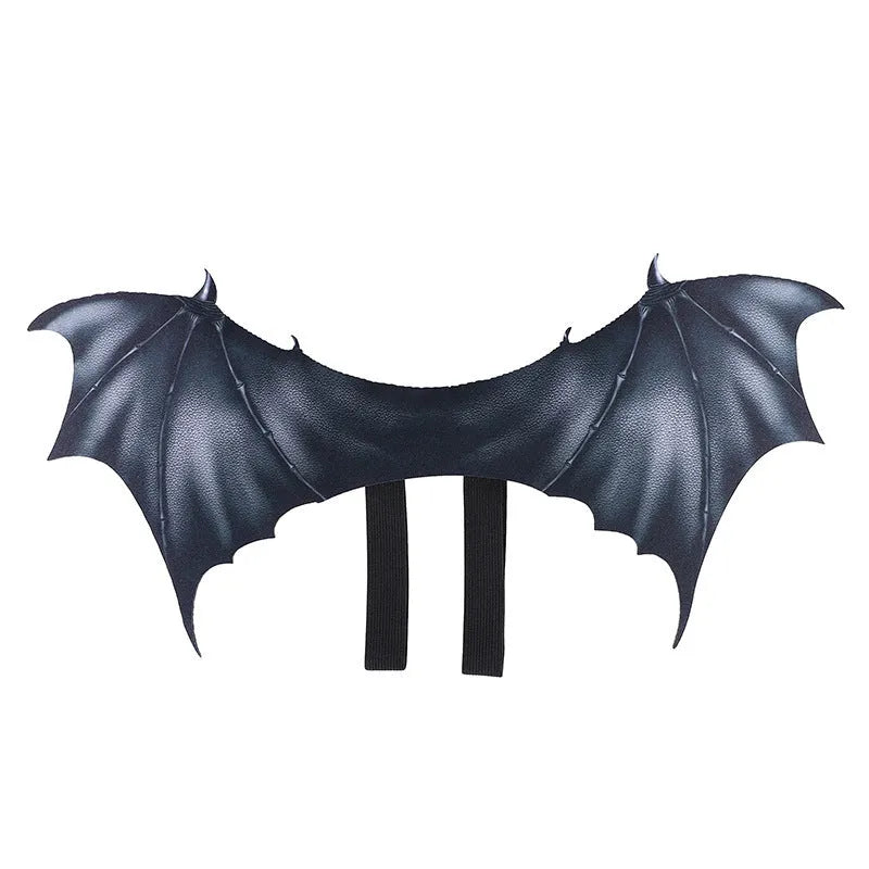 Black cloth bat wings pet costume in three sizes for Halloween dog and cat dress-up