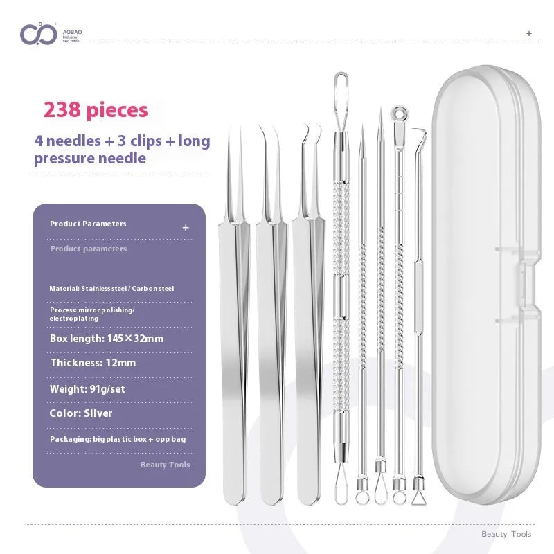 Four metal acne needles with ultra-fine pointed tips on a clean background.