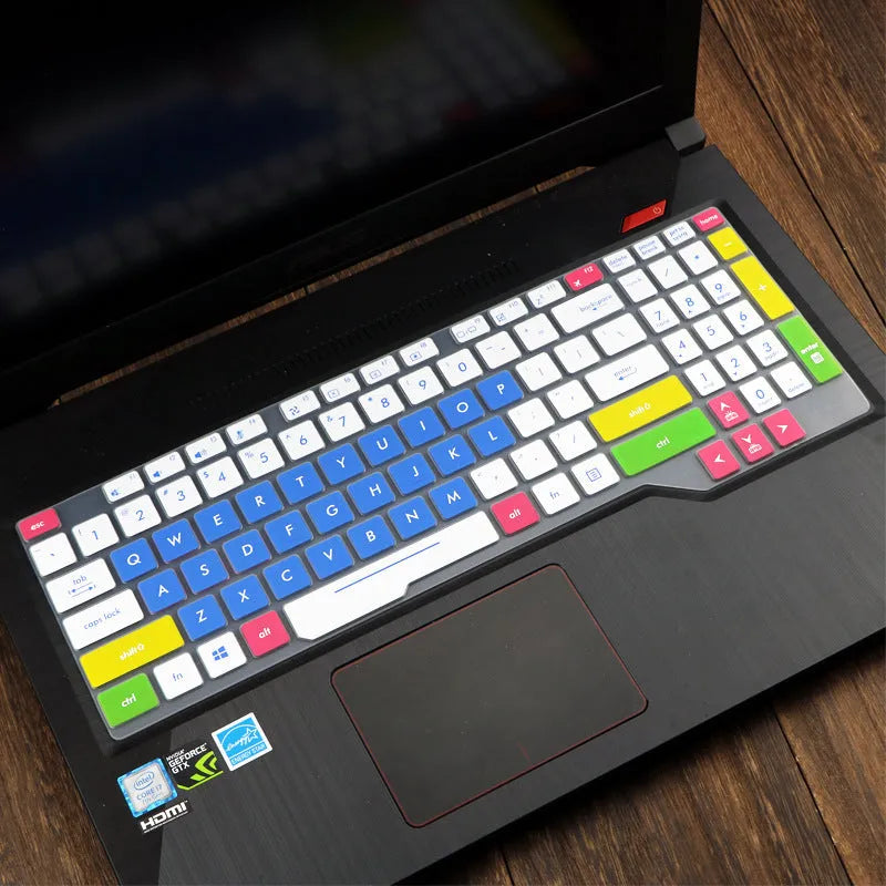 ASUS Flight laptop keyboard protective film cover shown in gradient blue on a laptop