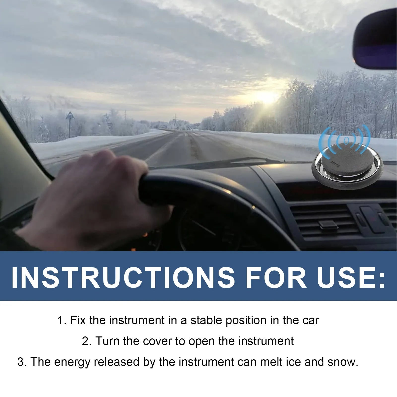 Black portable car deicing and snow melting instrument for windscreens