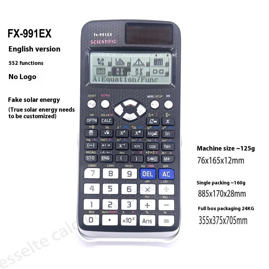 991EX scientific calculator in black, blue, or pink colour with solar panel