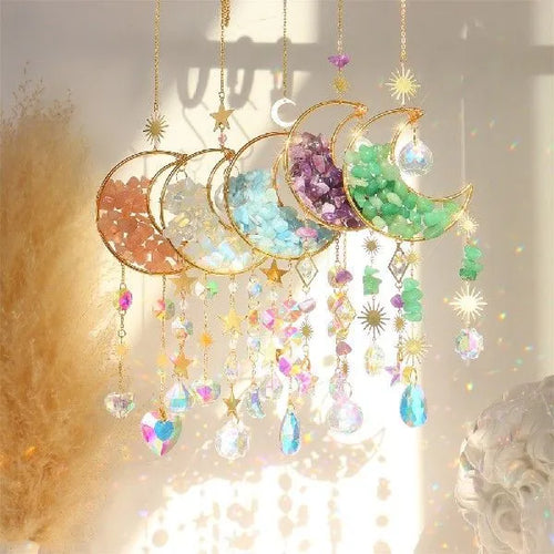 K9 crystal moon pendant hanging from a car rear-view mirror in sky blue colour