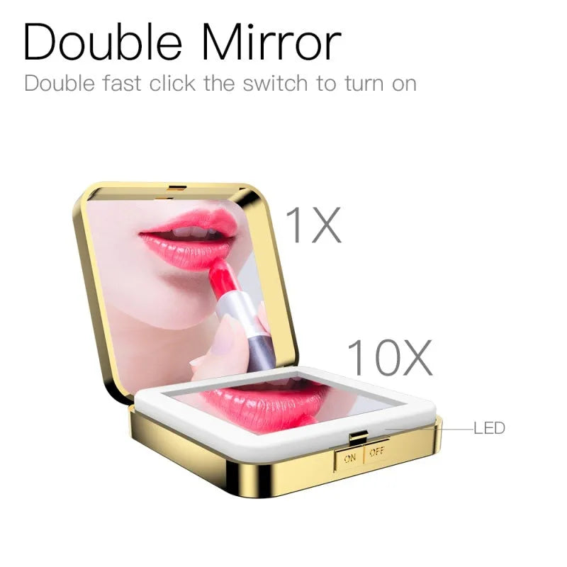 Makeup mirror with magnification and adjustable lighting in black or white colour