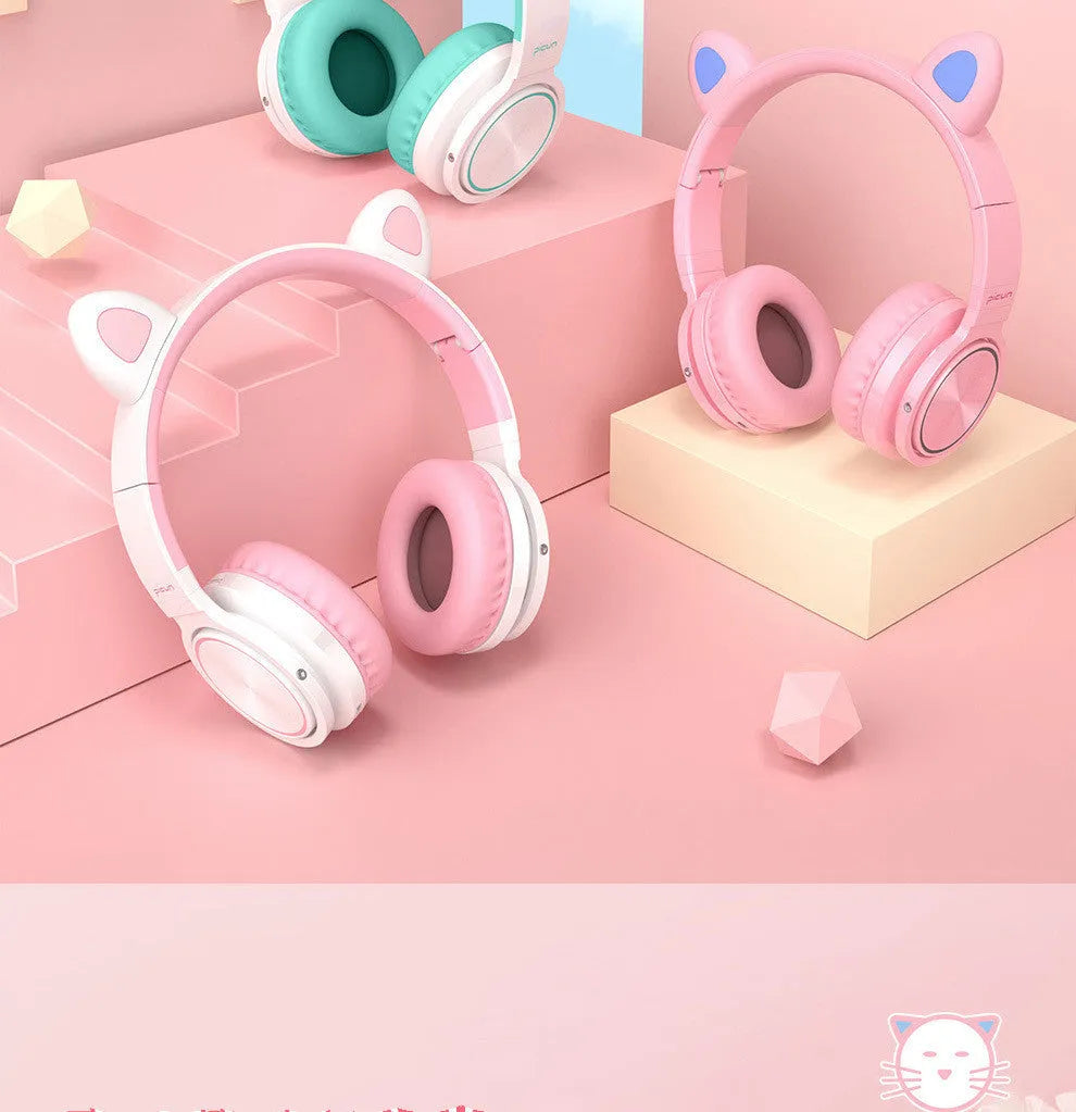 Pink white Luminous Bluetooth wireless over-ear headset with protein ear pads