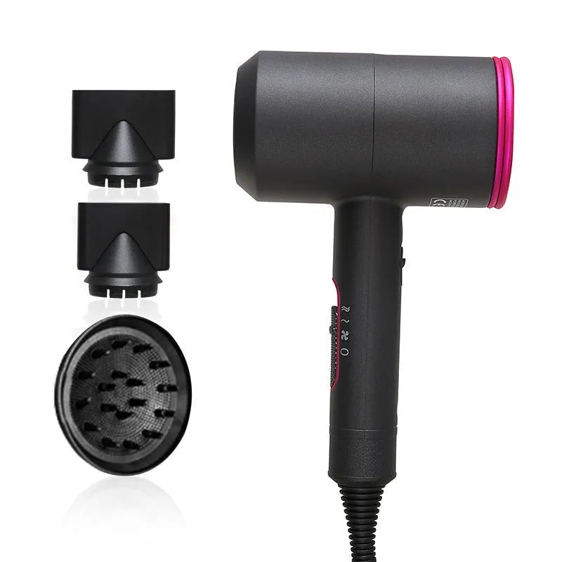 2000W hotel hair dryer with long cable in metallic black, showing UK plug