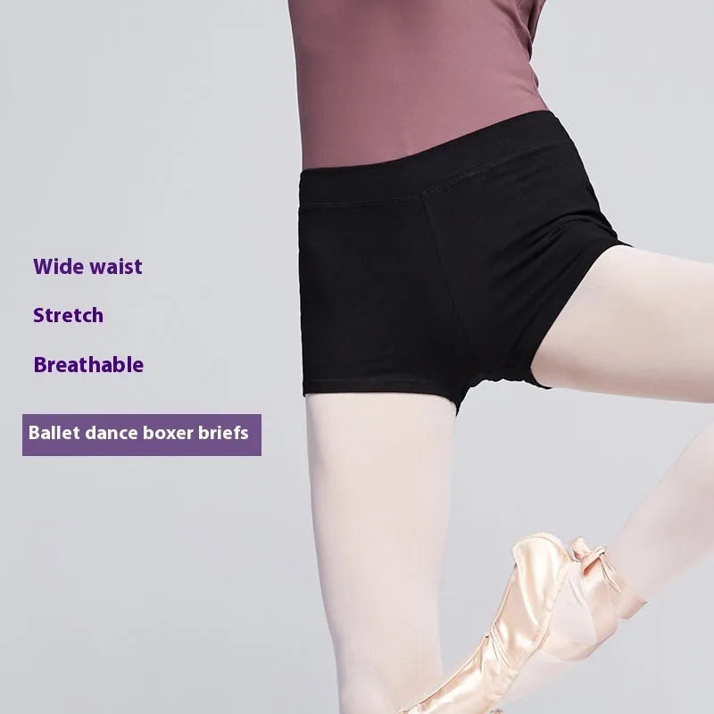 Black cotton dance shorts for women's ballet practice and fitness exercise