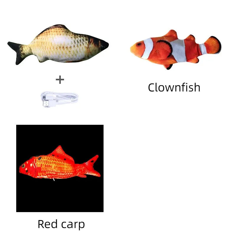 Electronic jumping fish cat toy with USB charging cable, 30cm multicolour fish design