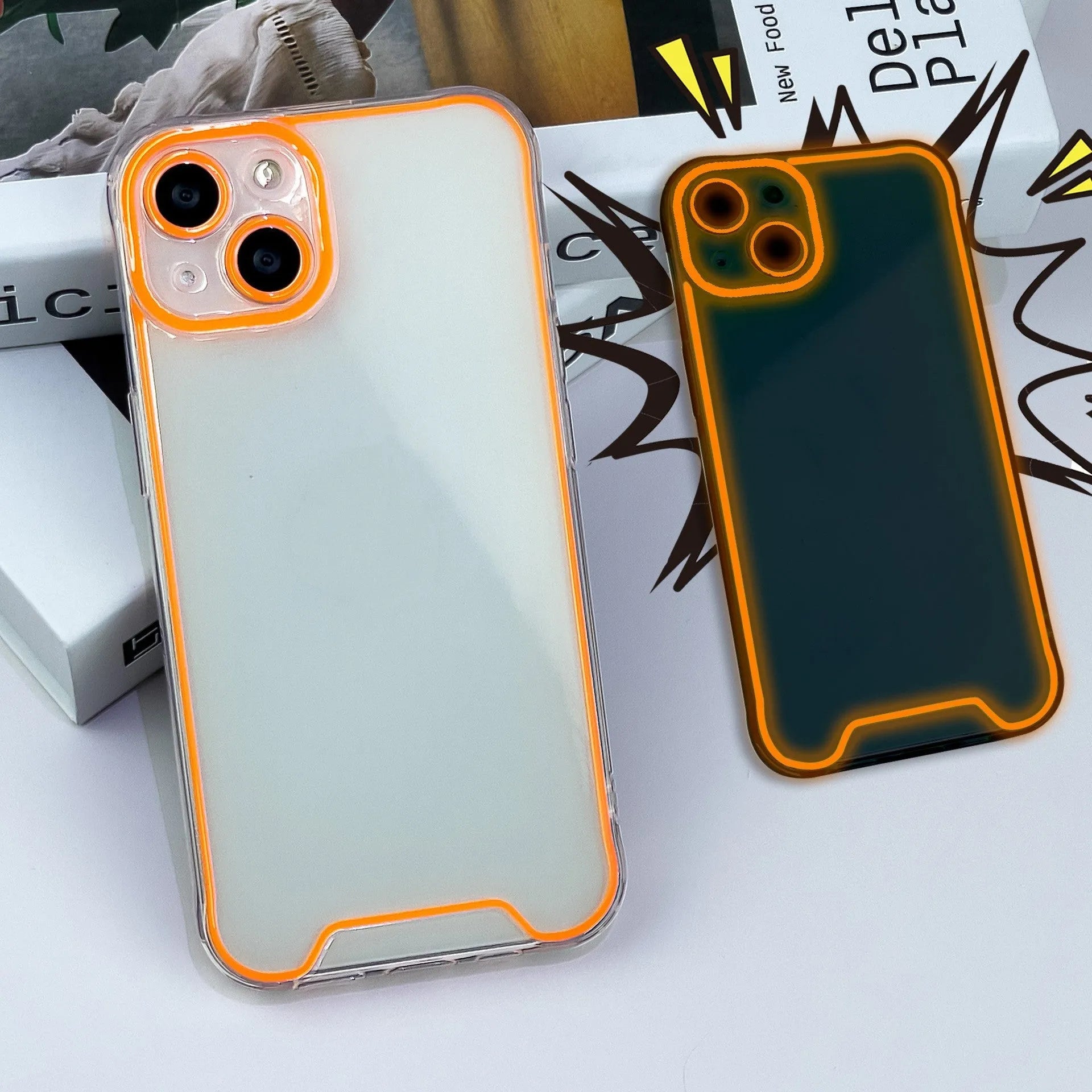 Glow in the dark Christmas phone case in green TPU for iPhone 14 Pro Max showing soft shell protection