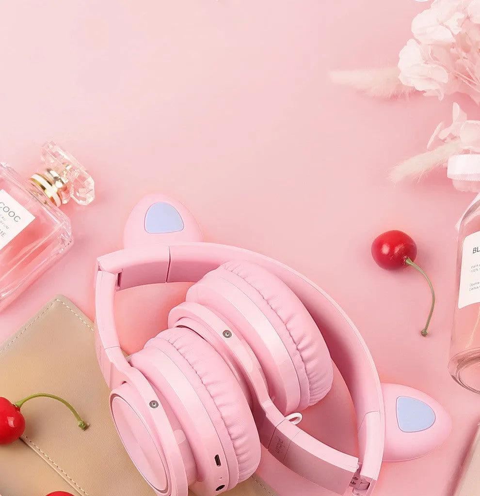 Pink white Luminous Bluetooth wireless over-ear headset with protein ear pads