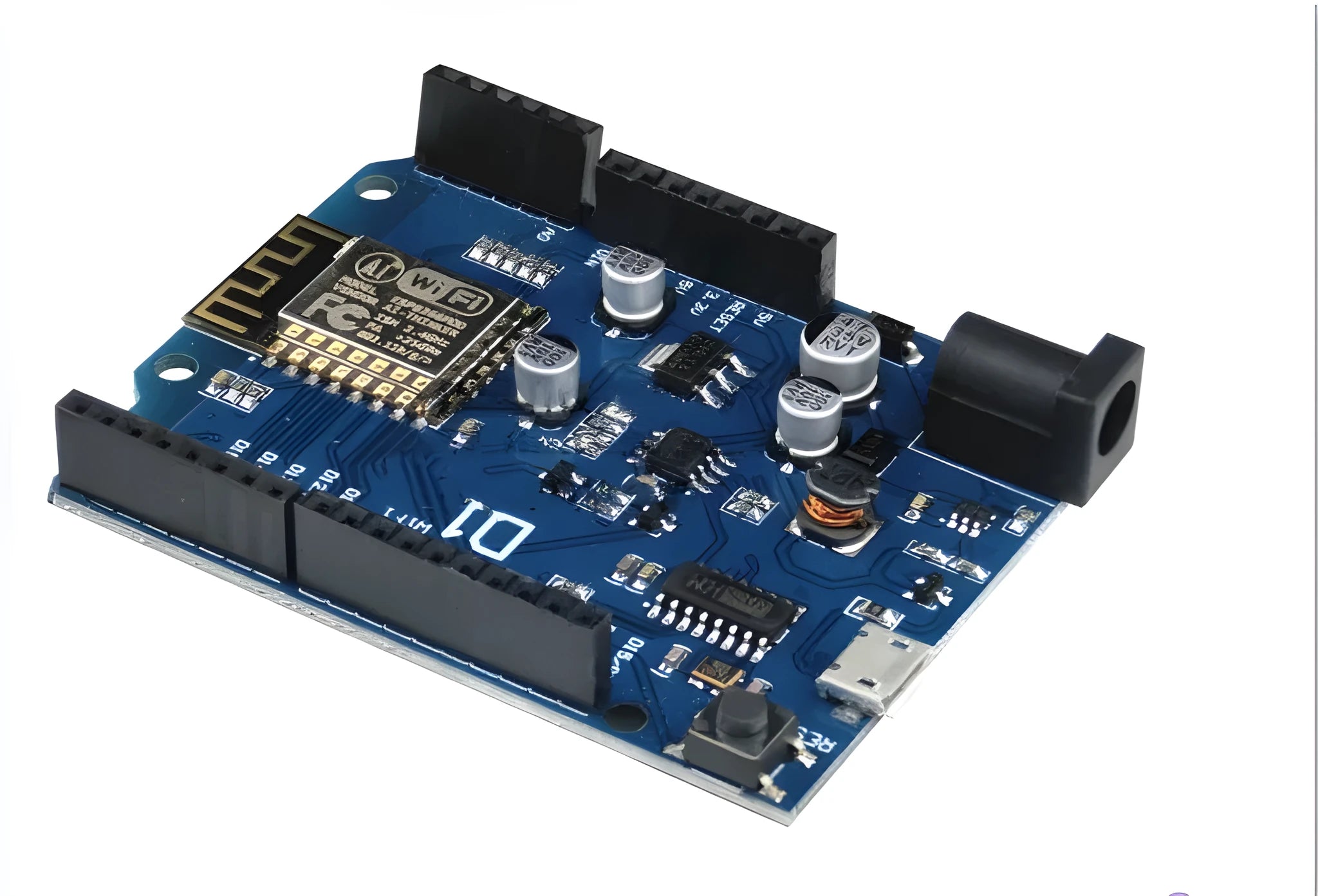 Arduino-compatible Wi-Fi development board with ESP-8266EX chip, I/O pin headers, and USB connector.