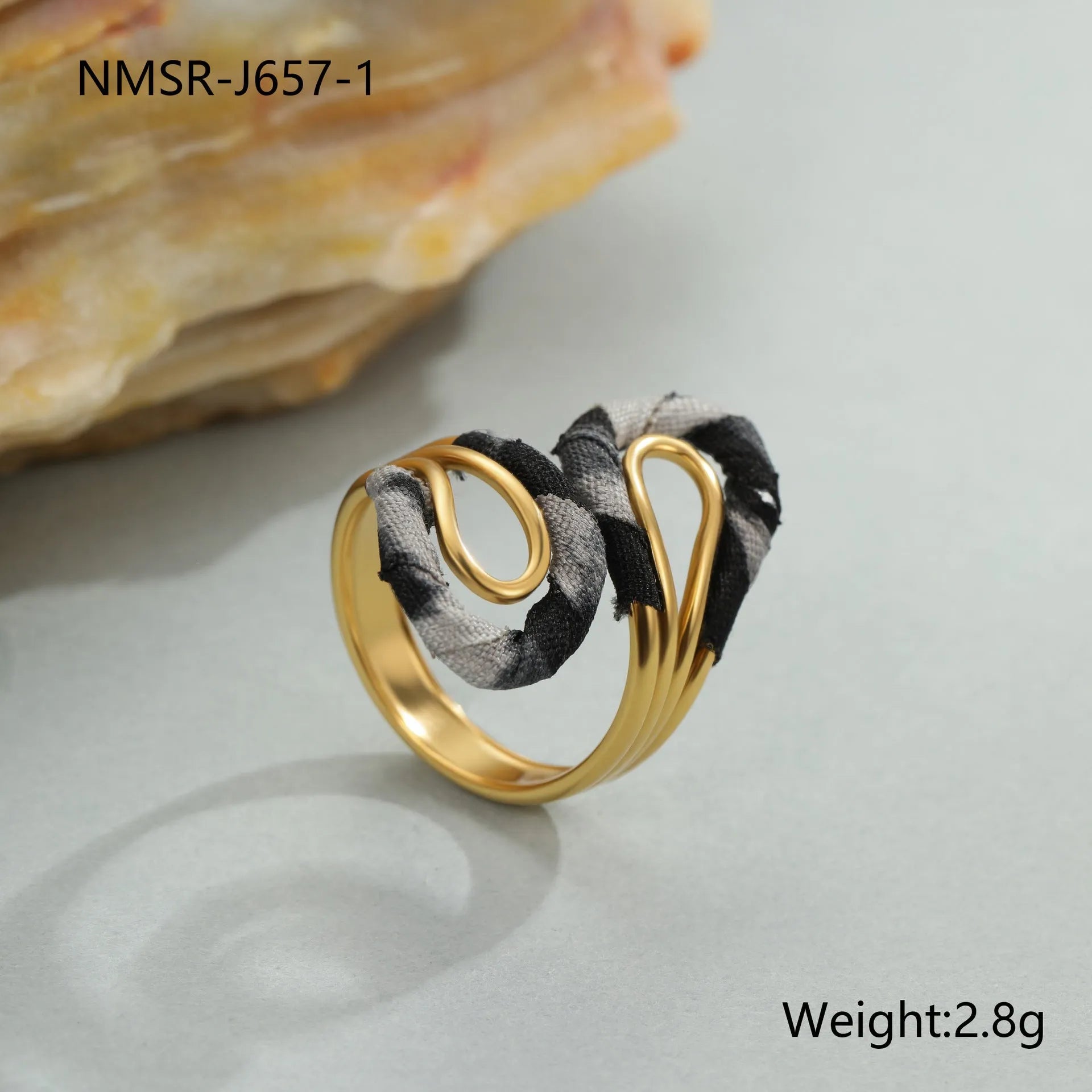 Open mouth ring with geometry heart star shapes and leopard print pattern in electroplated stainless steel