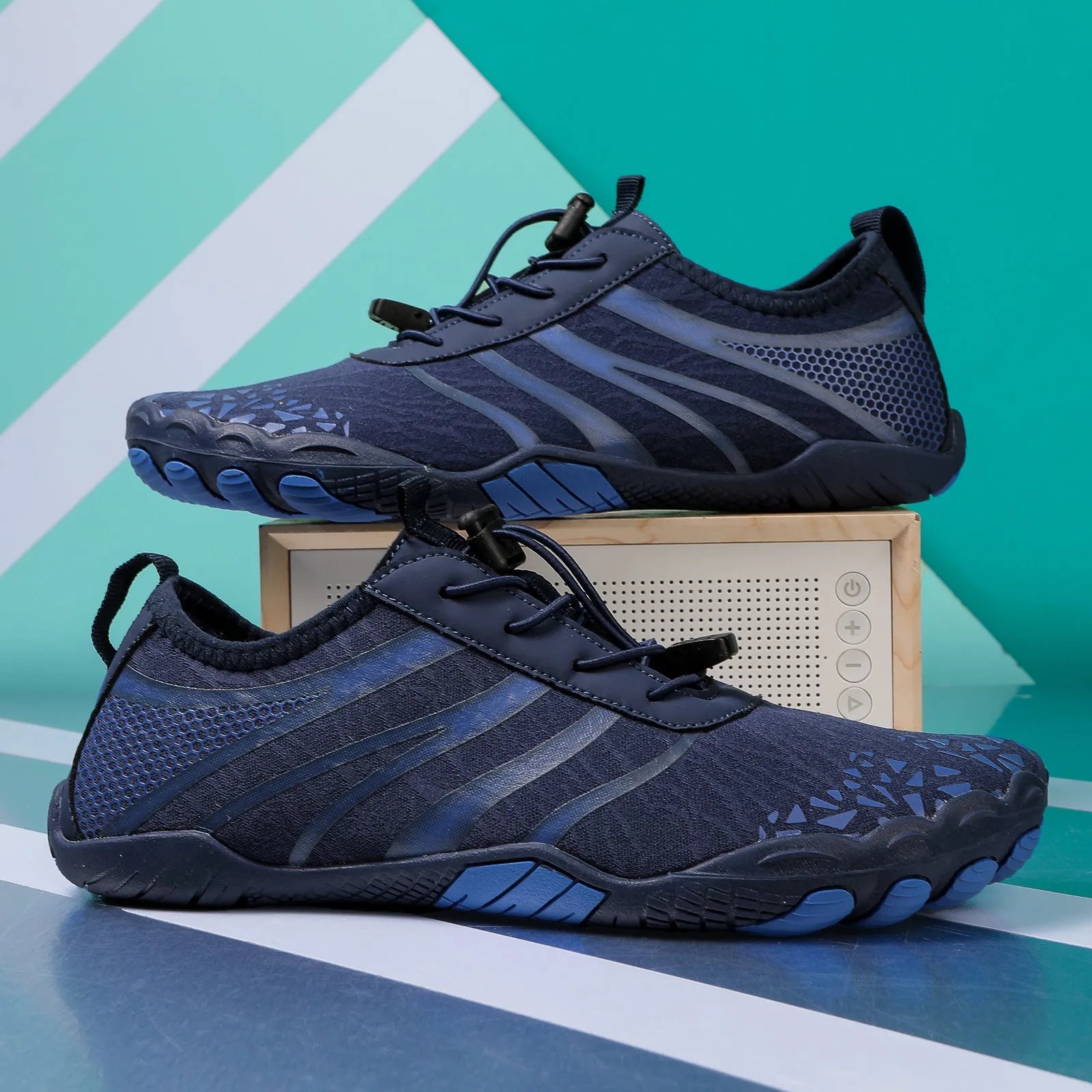 Men's Lycra stretch fabric beach running shoes available in black, dark blue, gray, beige and white pink colours