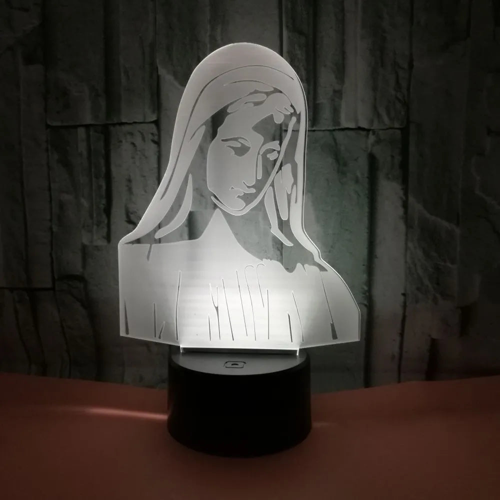 3D LED night light with colourful dual ring pattern on acrylic panel and ABS base.