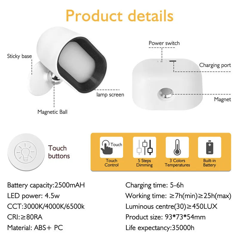 Modern oval remote touch magnetic wall lamp shown in white or black with a remote control for colour changing.