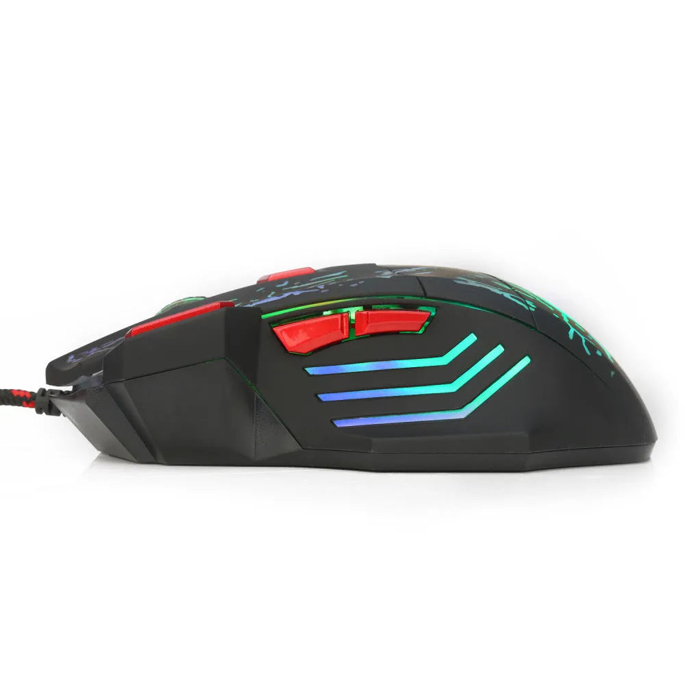 Water Crack Colourful Luminous Gaming Mouse in H300BK black with USB cable