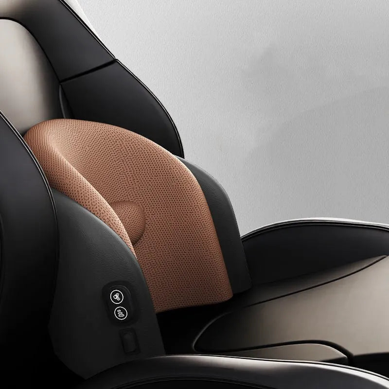 Memory cotton car seat massage cushion with electric vibration function for lumbar and headrest support.