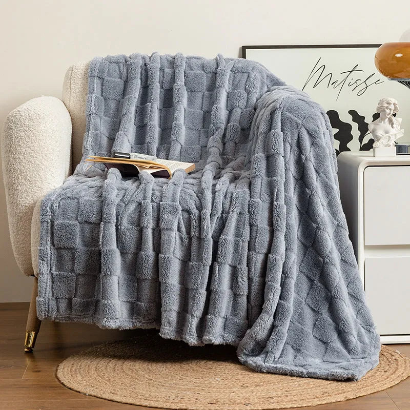 Thickened polyester velvet blanket with geometric pattern in multiple colour options
