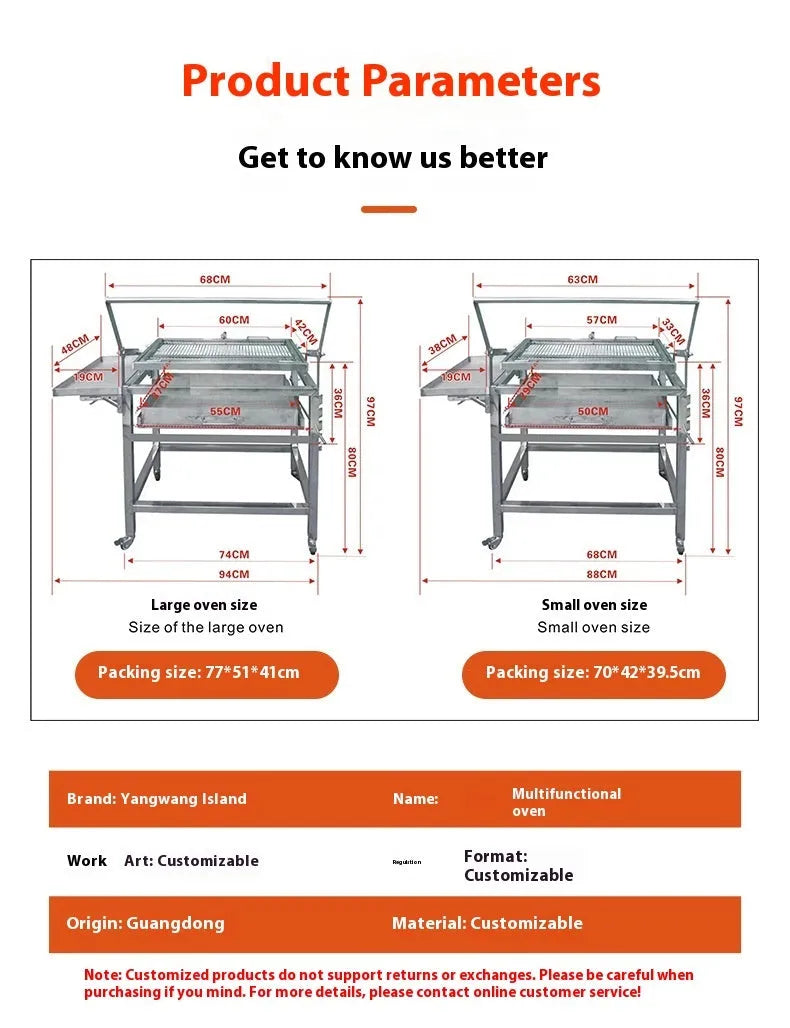 Large foldable charcoal barbecue grill stove shown in outdoor courtyard setting