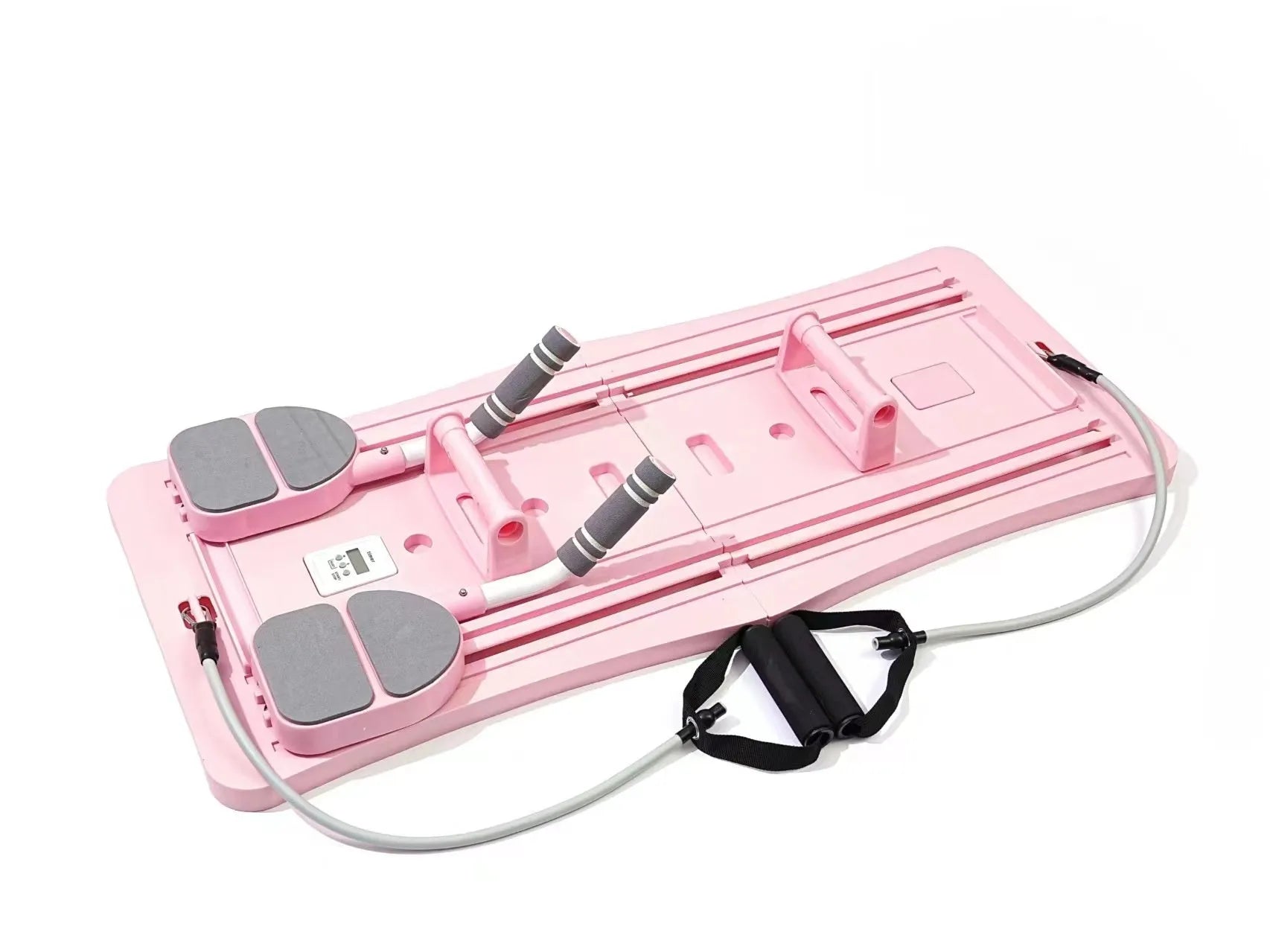 Purple foldable plastic belly panel fitness board on a wood floor.