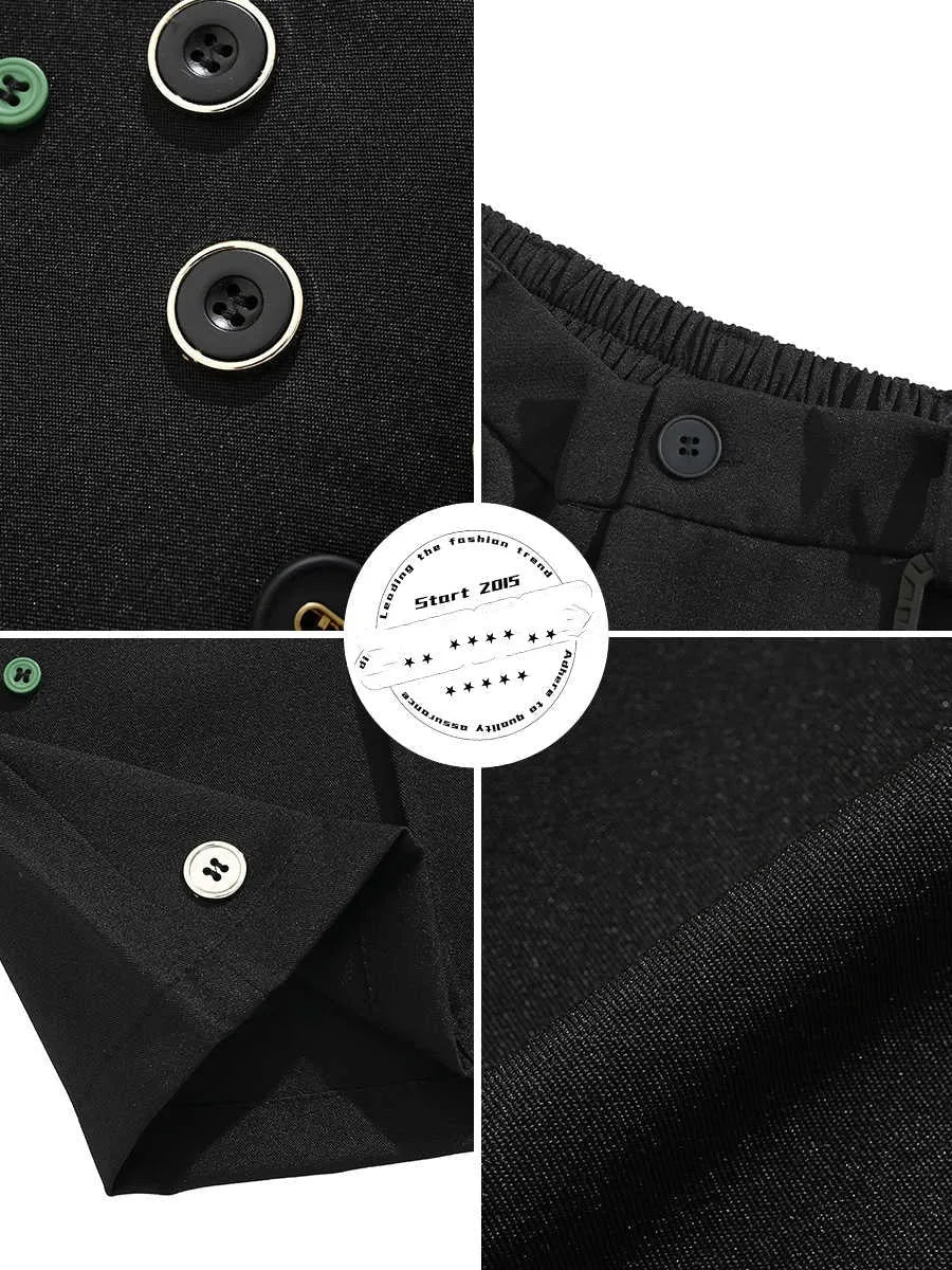 Black men's semi-elastic shorts with a colour button, loose straight-leg cut, and zip fly.