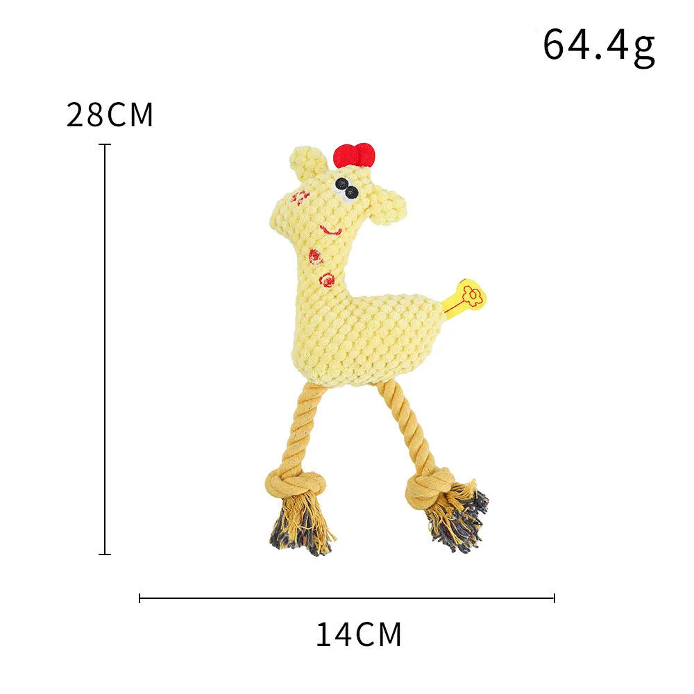 Blue deer shaped plush dog toy with corn grain texture pattern and squeaker