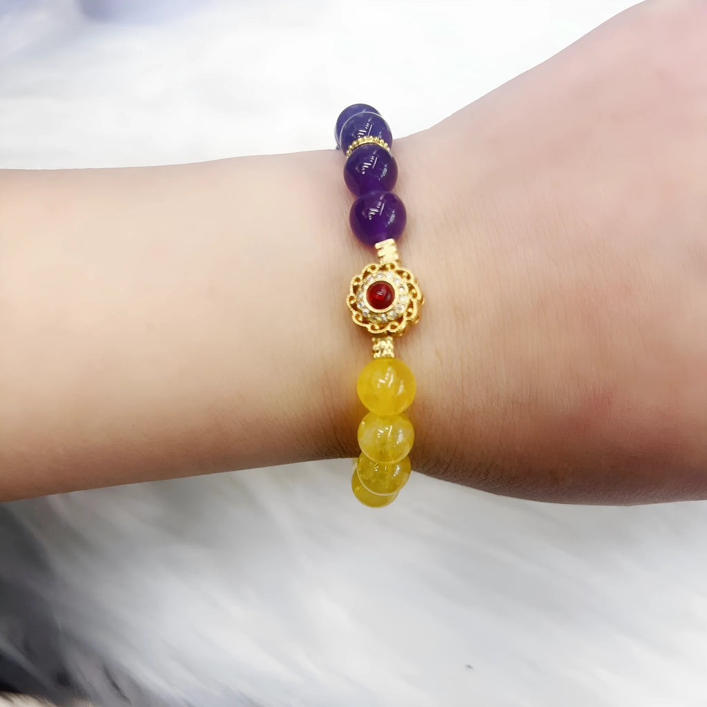 Handmade yellow and purple amethyst crystal bracelet for women, niche style