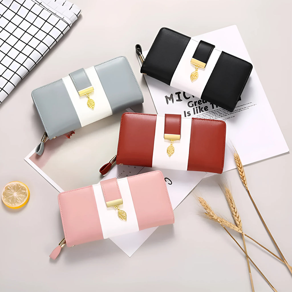 Black anti-theft RFID clutch bag with zip open showing card slots and microfiber lining.