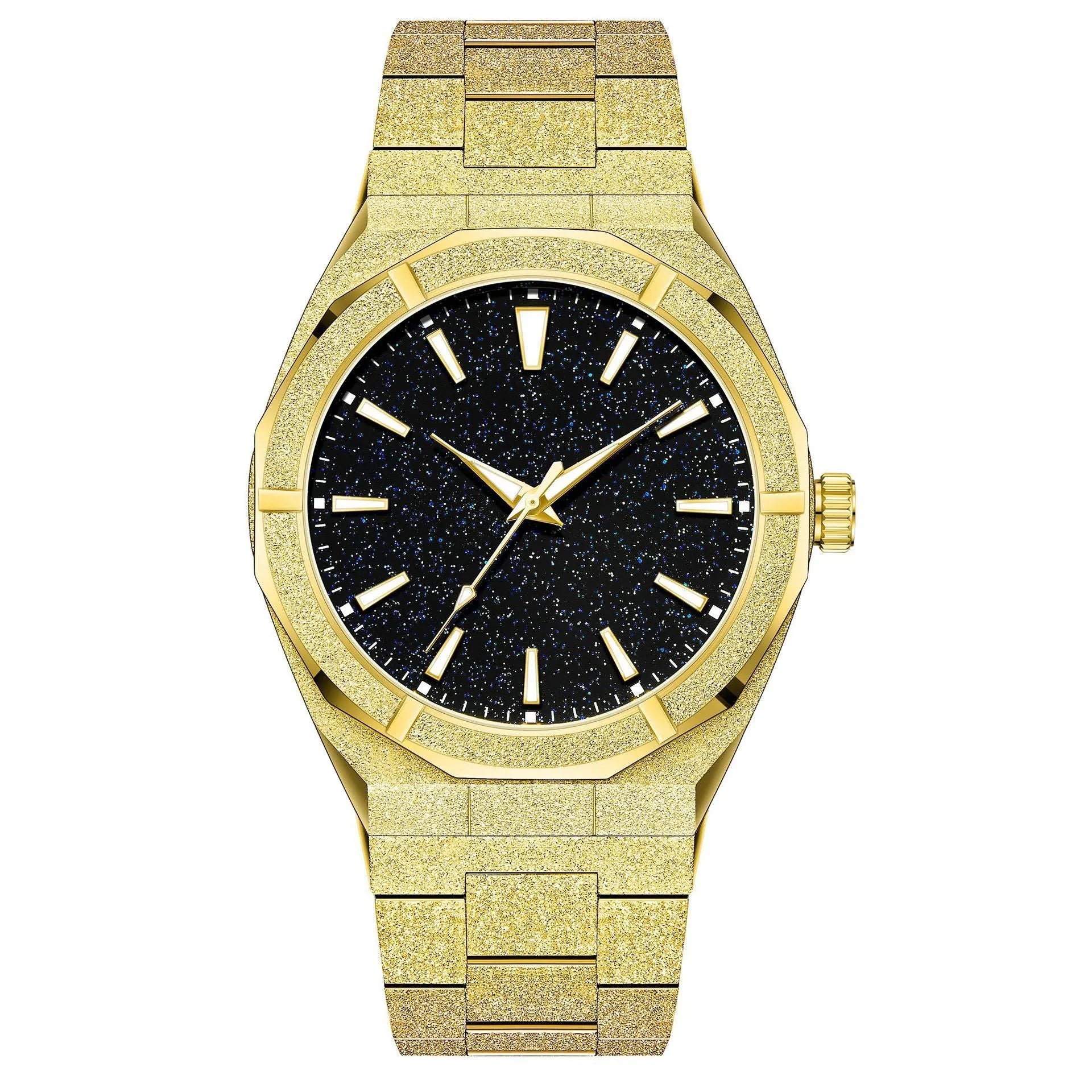 Men's stainless steel business watch with frosted finish and luminous dial in silver gold or black