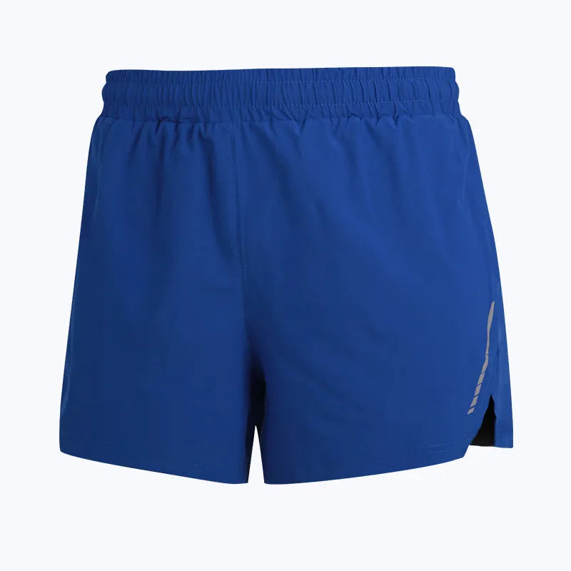 Men's quick-dry running shorts in grey, black, fluorescent green, and blue colours