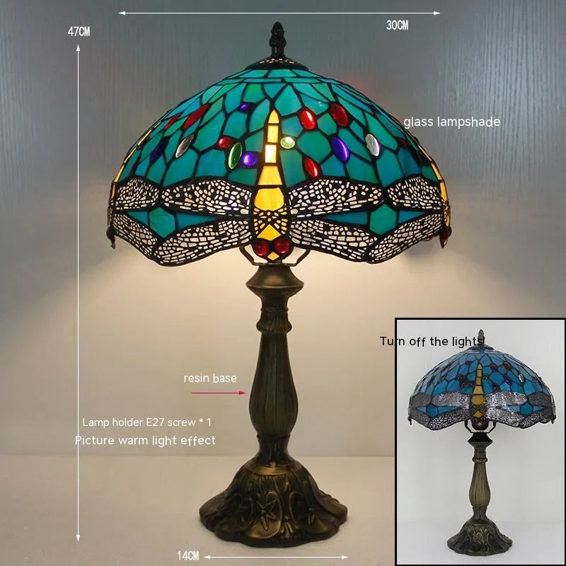 Tiffany dragonfly stone table lamp in European retro style with multiple size options