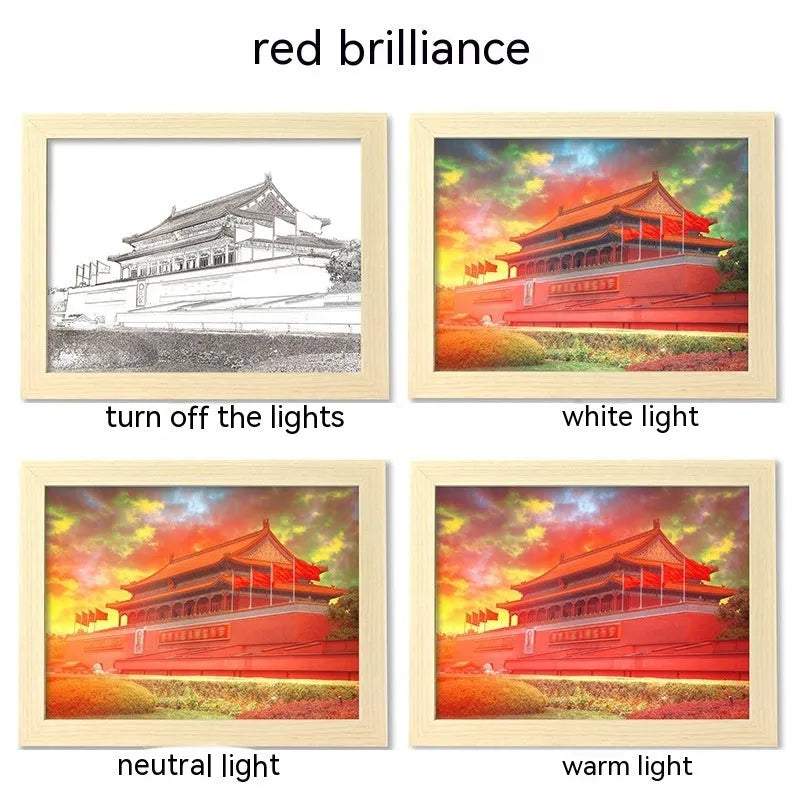 USB LED luminous picture frame night lamp showing illuminated landscape design in modern plastic frame