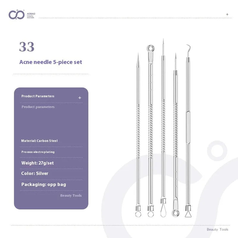 Four metal acne needles with ultra-fine pointed tips on a clean background.