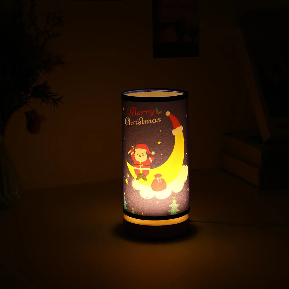 Moon-shaped Santa Claus USB LED night light with a bamboo base.