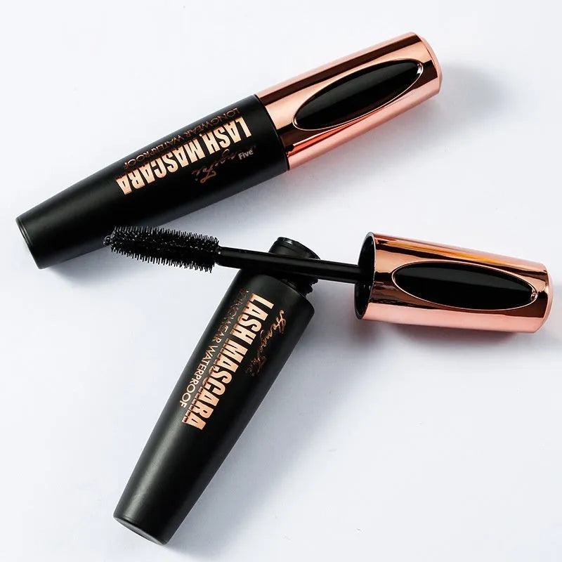 Black waterproof curling mascara with smudge-resistant formula in colour box packaging