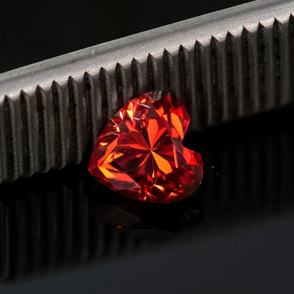Heart-shaped moissanite stone in lemon yellow colour showing precise cut and dimensions