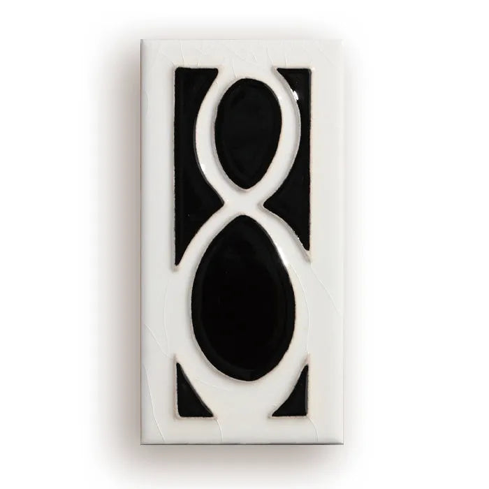 Handmade retro-style ceramic door number plaque with enamel finish, shown with the number 5.