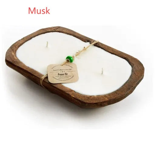 Retro wooden basin aromatherapy candle with three wicks and soy wax in lavender scent