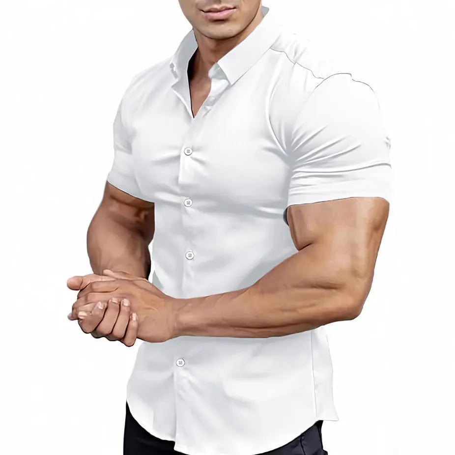 Men's short sleeve casual printed shirt with collar in a choice of colours.