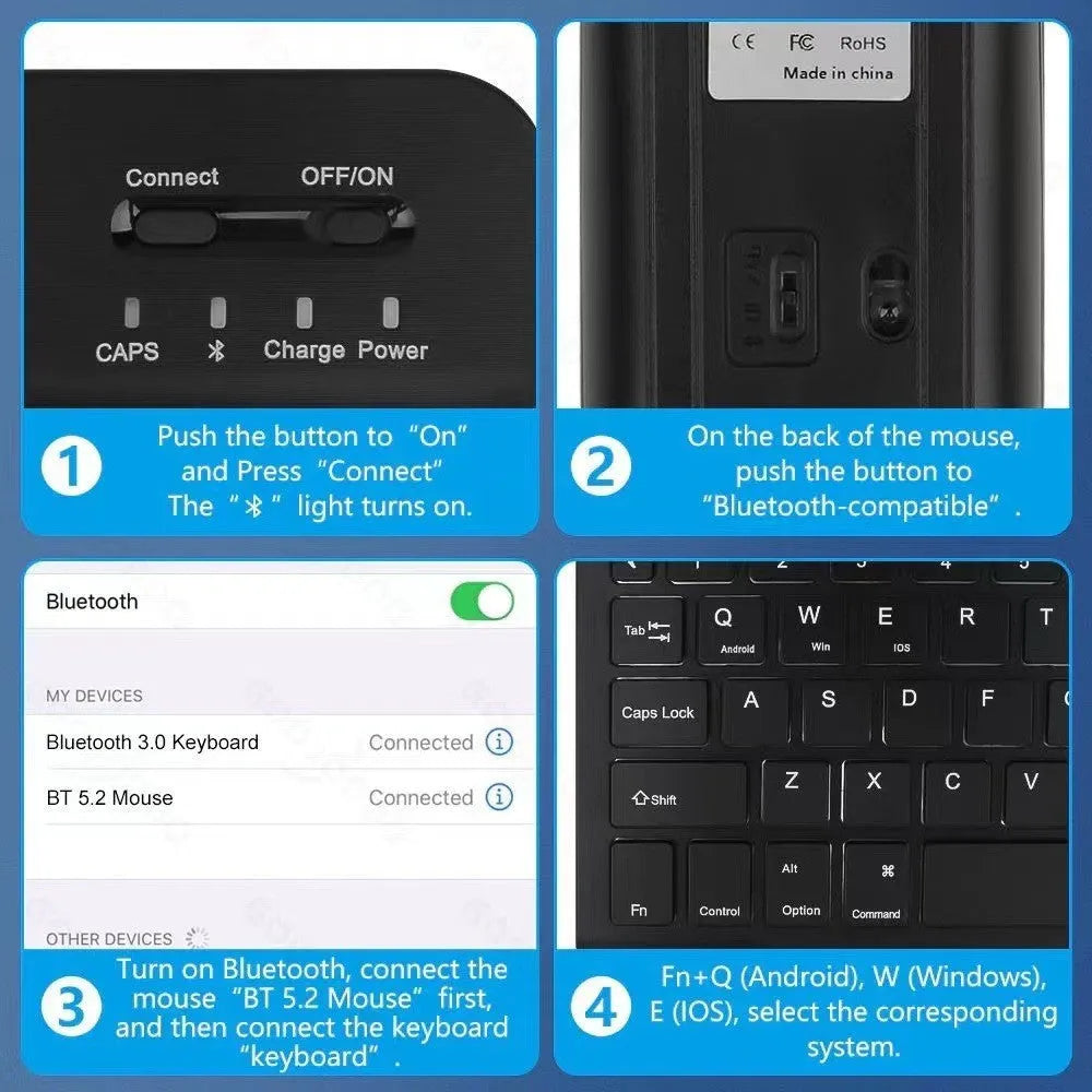 iPad leather protective case with built-in luminous RGB backlit Bluetooth keyboard and optional mouse in various colours.