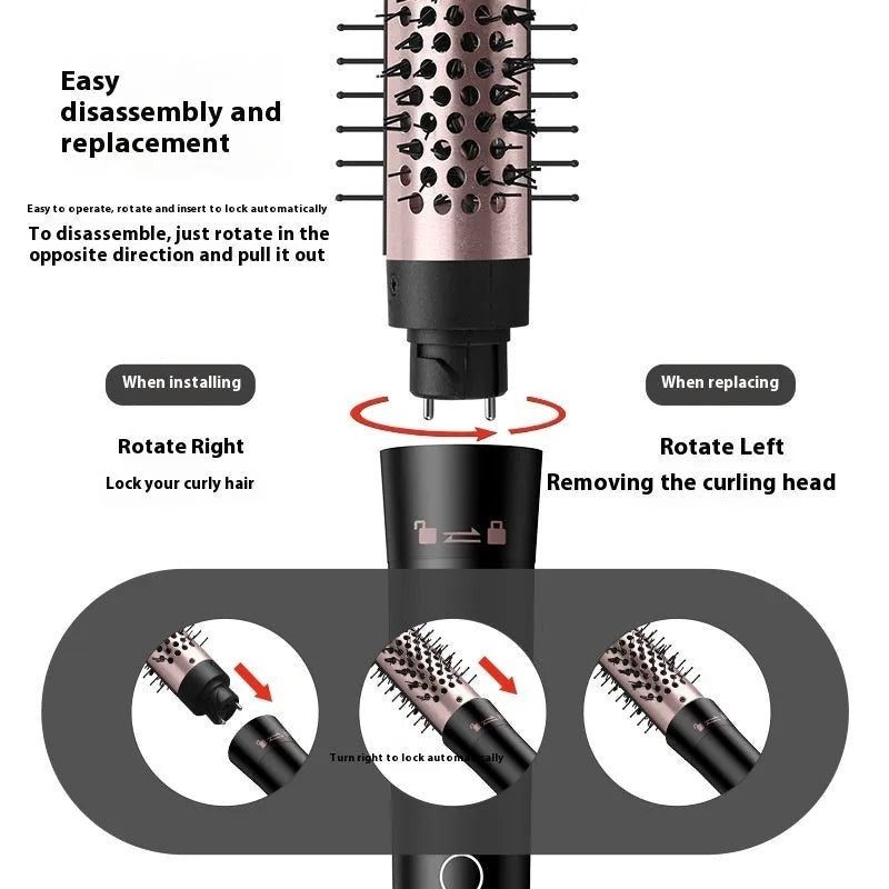 Automatic large wave hair curler in rose gold with three black headbands on a white background